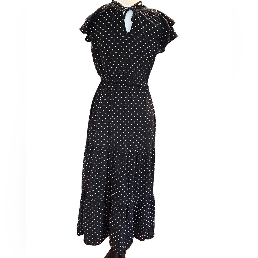 Waist-Defined Ruffle-Sleeve Dress by Old Navy Size Small - Black & White Dots 🖤🤍 - Picture 3 of 10